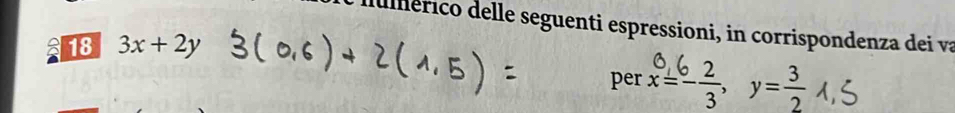 dulhérico delle seguenti espressioni, in corrispondenza dei va 
18 3x+2y
per