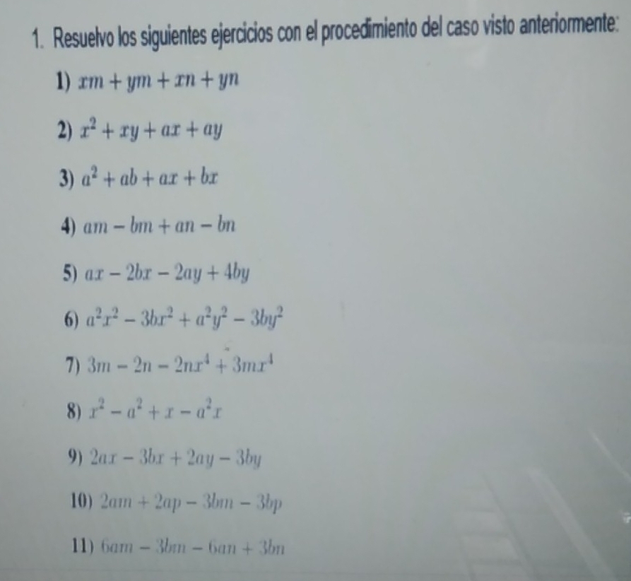 Solved: Resuelvo los siguientes ejercicios con el procedimiento del ...