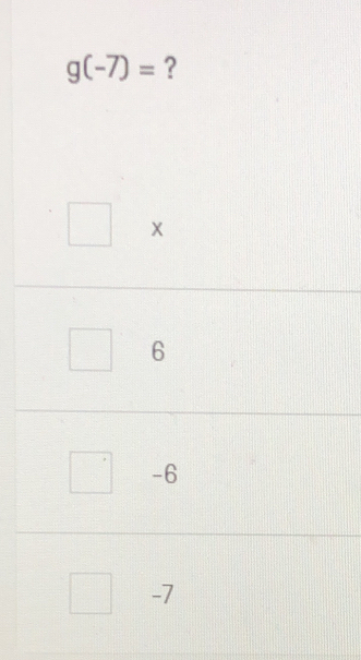 g(-7)= ?
x
6
-6
-7