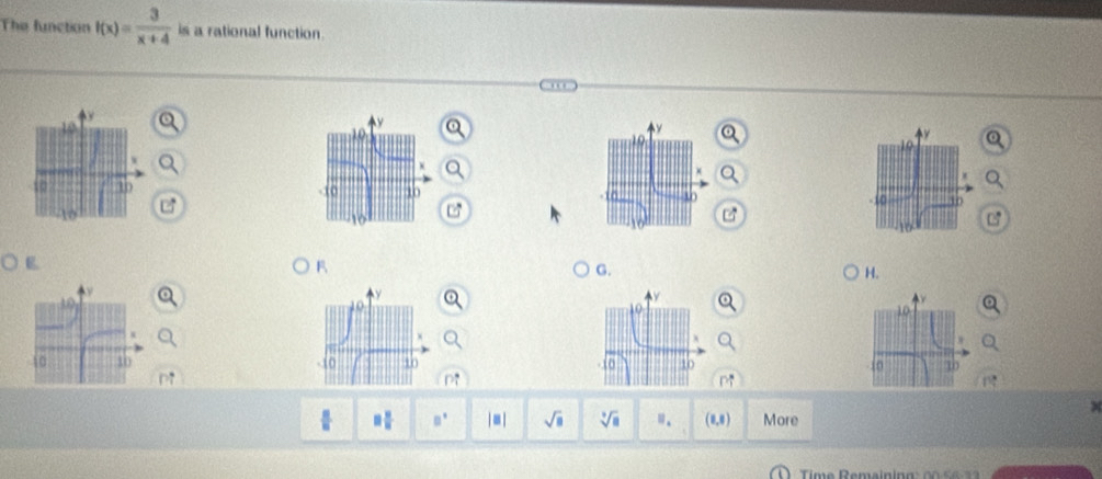 The function f(x)= 3/x+4  is a rational function 

C 
F 
G. 
H. 

D 
M 
- □  □ /□   □° |□ | sqrt(□ ) sqrt[3](a) ω. (8,8) More