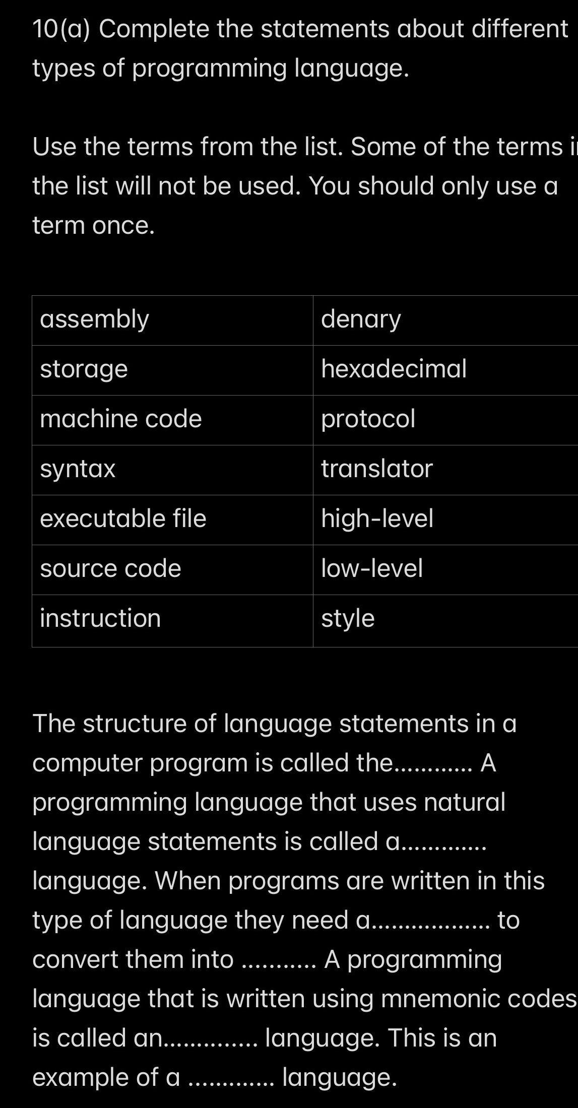 Solved: 10(a) Complete the statements about different types of ...