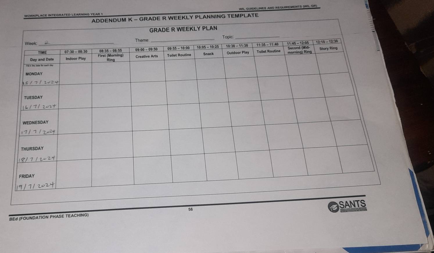 WIL GUIDELINES AND REQUIREMENTS (WIL GR) 
BE』 (FOUNDATION PHASE TEACHING) 56