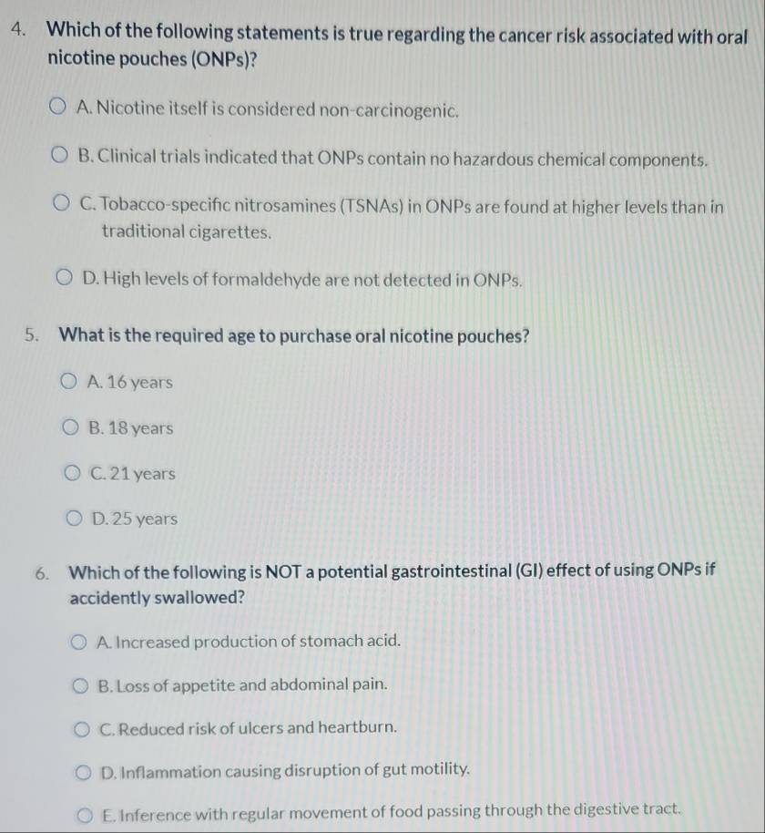 Solved: Which of the following statements is true regarding the cancer risk  associated with oral n [Biology]
