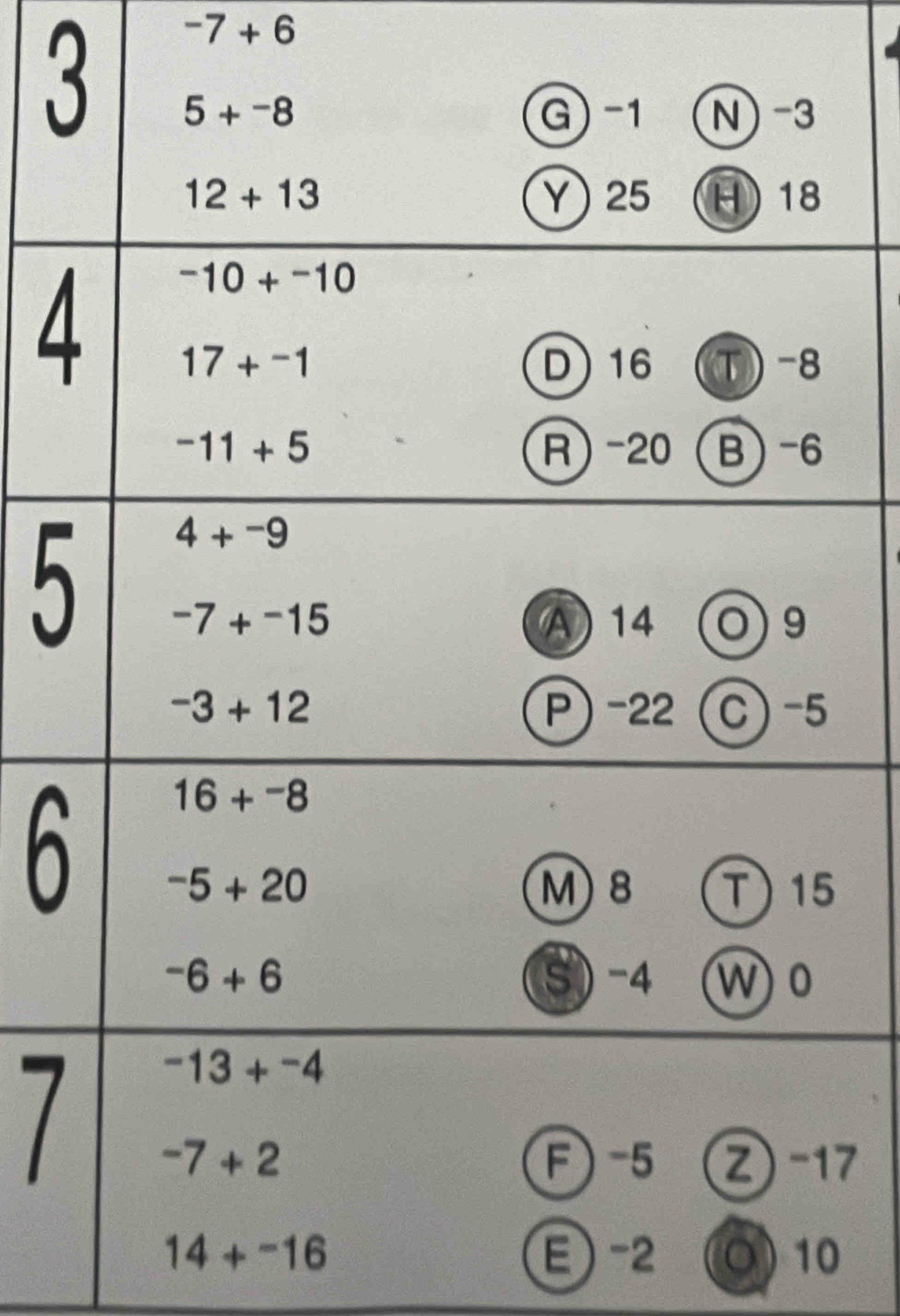 3 -7+6
4
6
7
14+^-16 E ) -2 。 10