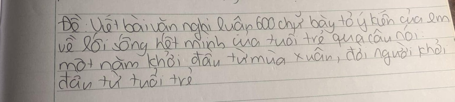 Uébàiván nghi Quá, boo chy? bāg tóg hōn cha em 
vè Ró; sóng het mink (ua tuòi trè quacáunoi 
motnàm khòi dāu tumua xuán, dòi nguòi zhà 
dān tù tuái trè