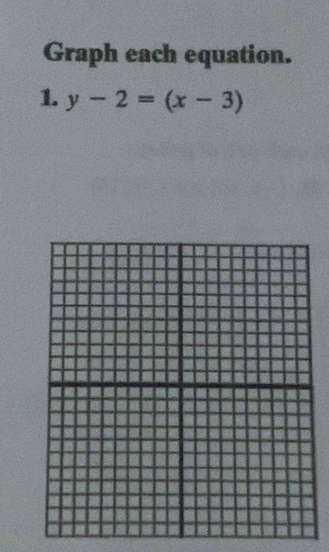 Graph each equation. 
1. y-2=(x-3)