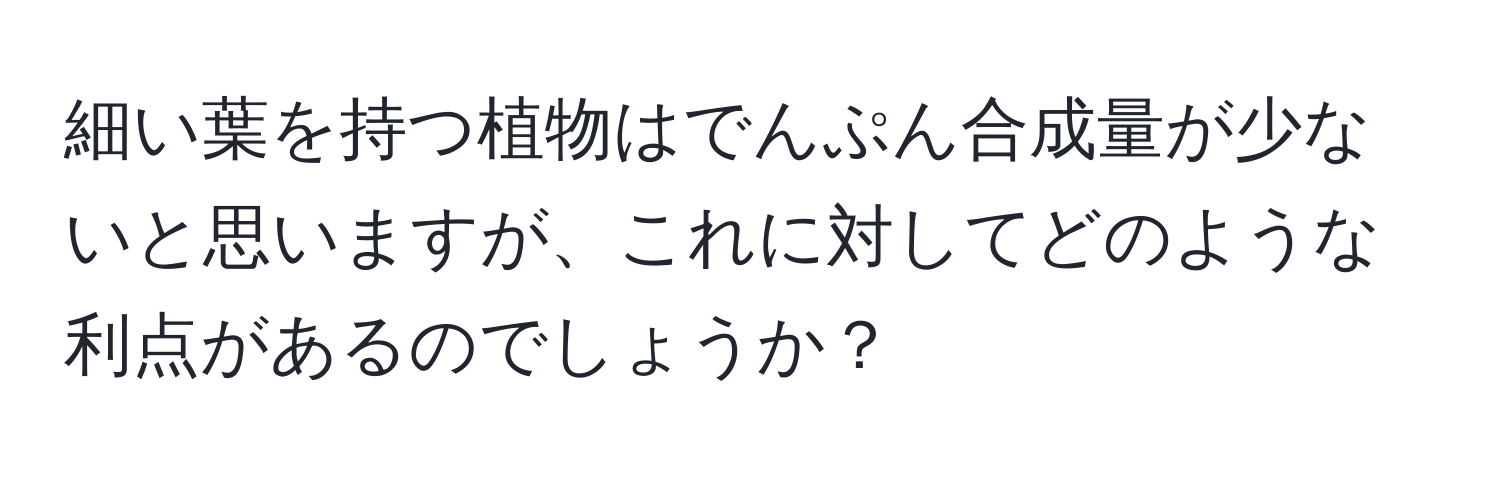 細い葉を持つ植物はでんぷん合成量が少ないと思いますが、これに対してどのような利点があるのでしょうか？