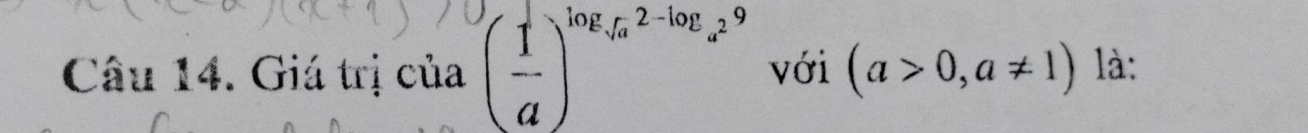 Giá trị của ( 1/a )^log _sqrt[3](a)2-log _a^29 với (a>0,a!= 1) là: