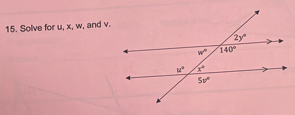 Solve for u, x, w, and v.