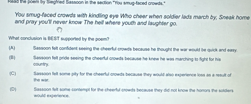 Solved: Read the poem by Siegfried Sassoon in the section 