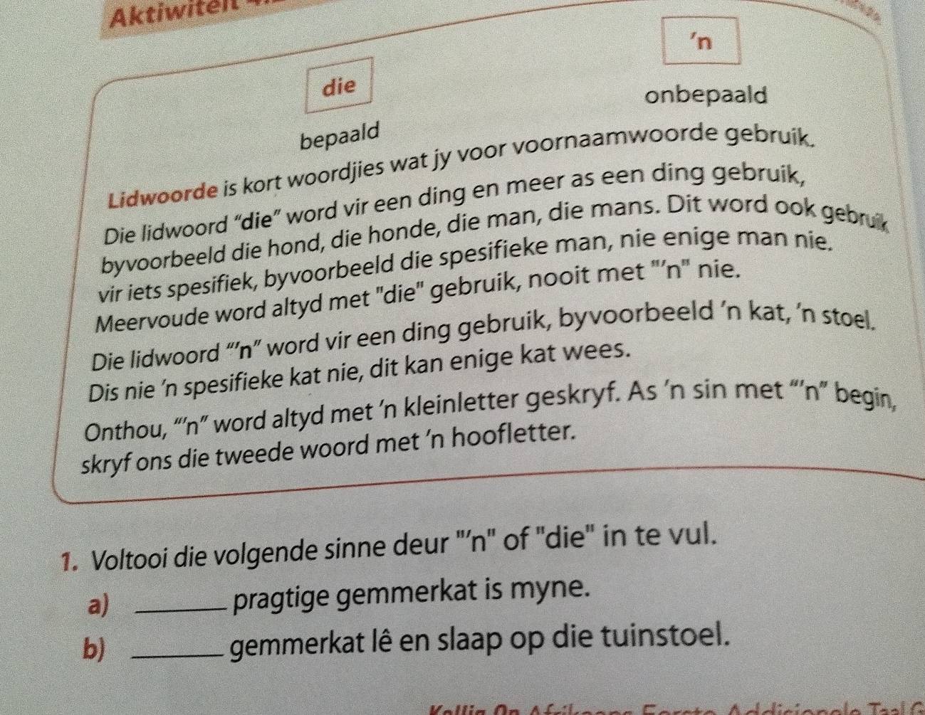 Solved: Aktiwitelt 'n die onbepaald bepaald Lidwoorde is kort woordjies ...