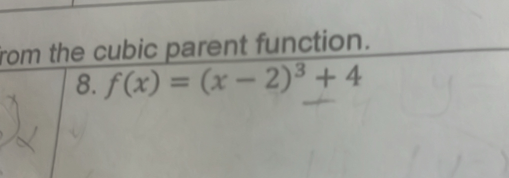 from the cubic parent function. 
8. f(x)=(x-2)^3+4