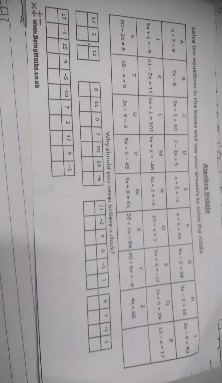 Solved: Algebra Riddle ddle. Why should y 17 2 1 x/ www. Do ing Math s ...