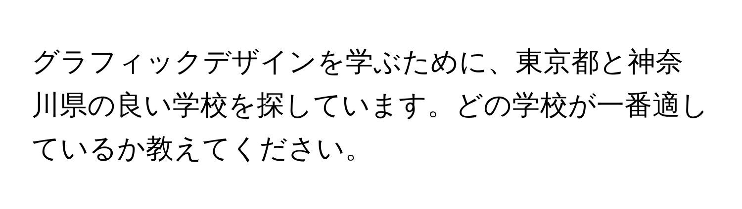 グラフィックデザインを学ぶために、東京都と神奈川県の良い学校を探しています。どの学校が一番適しているか教えてください。