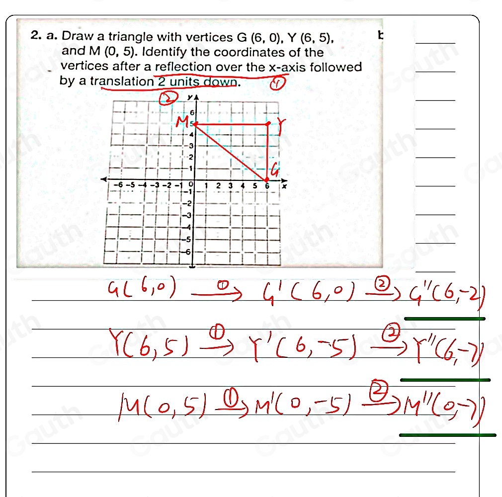 Solved draw a triangle with vertices g 6 0 y 6 5 b and m 0 5