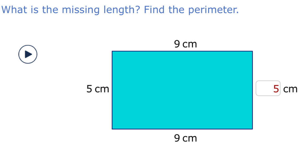 What is the missing length? Find the perimeter.