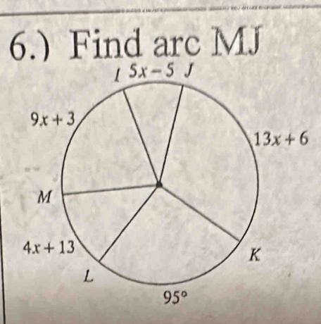 6.) Find arc MJ