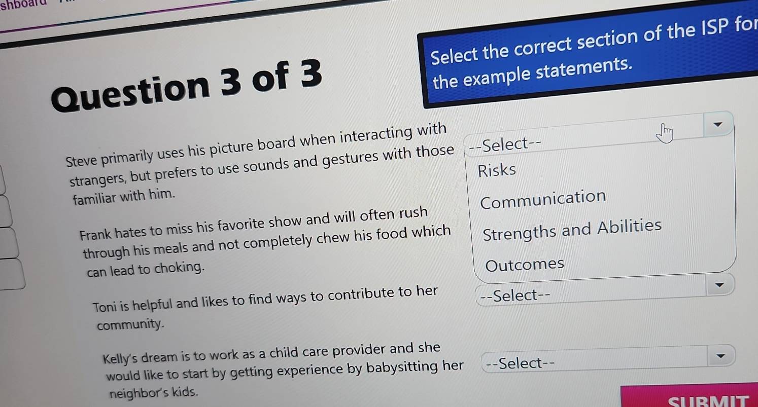 Solved: shboard Question 3 of 3 Select the correct section of the ISP ...