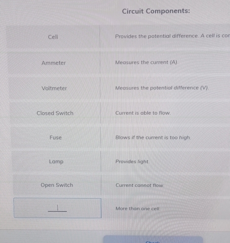 Circuit Components: 
is cor