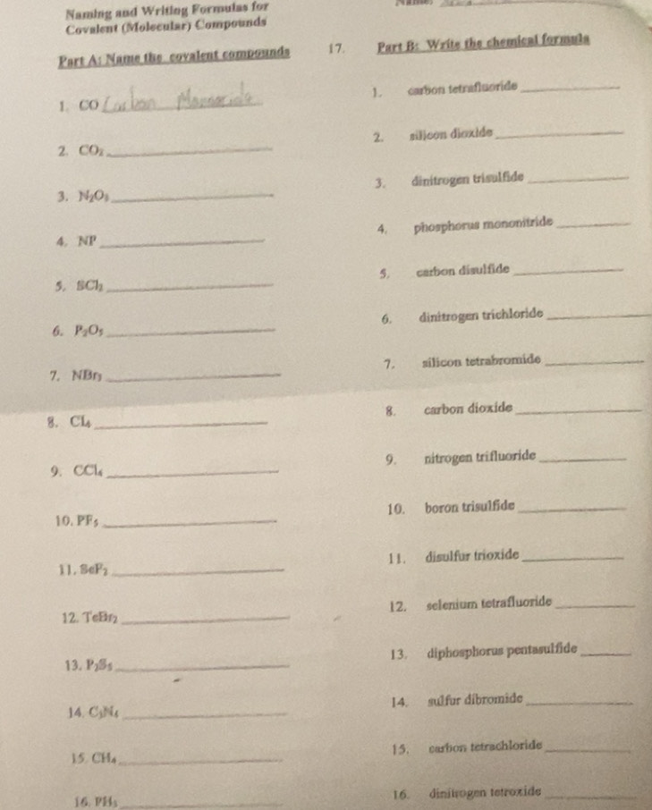 Solved: Naming and Writing Formulas for _ _ Covalent (Molecular ...