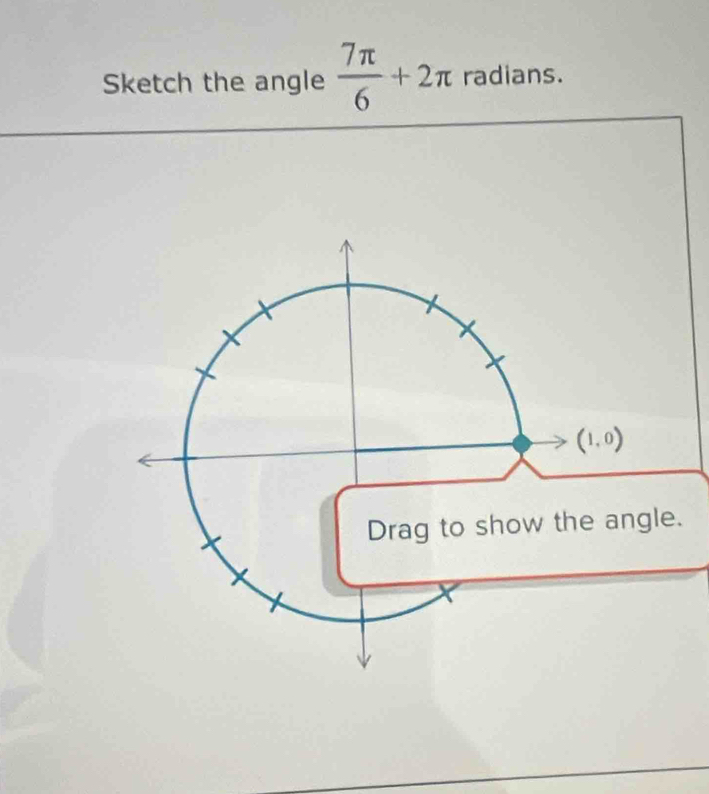 Sketch the angle  7π /6 +2π radians.