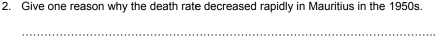 Give one reason why the death rate decreased rapidly in Mauritius in the 1950s. 
_