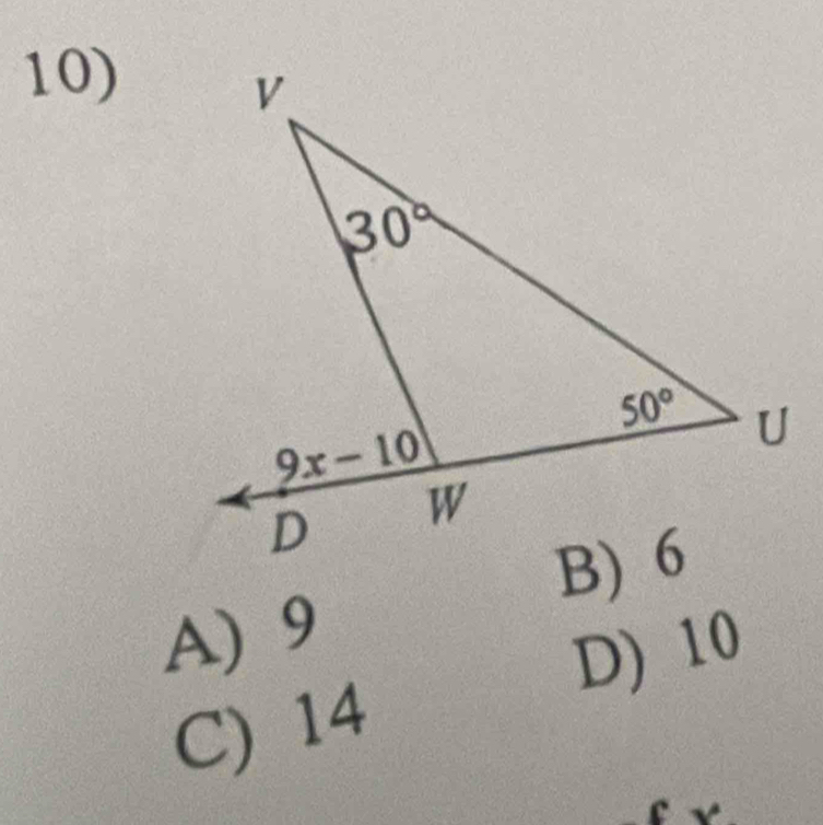 A) 9
D) 10
C) 14