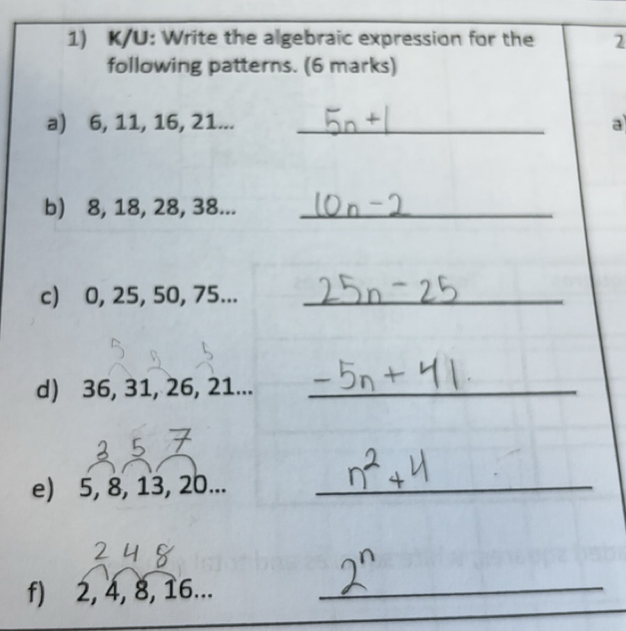 Solved: K/U: Write the algebraic expression for the 2 following ...