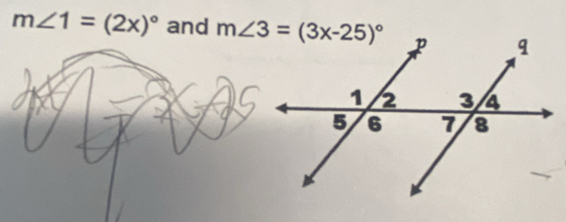 m∠ 1=(2x)^circ  and