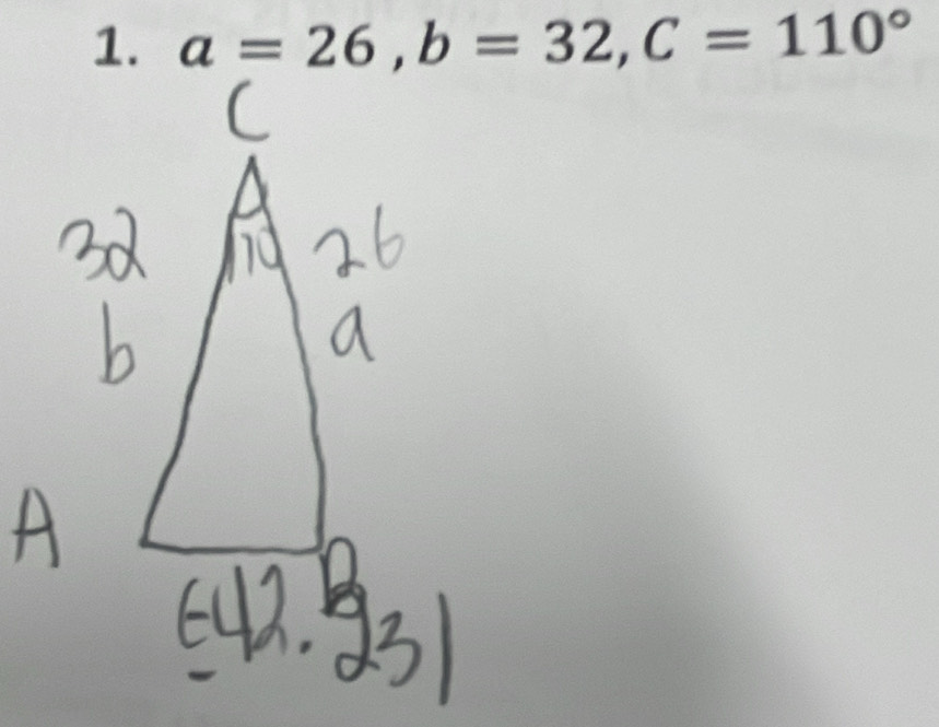 a=26, b=32, C=110°