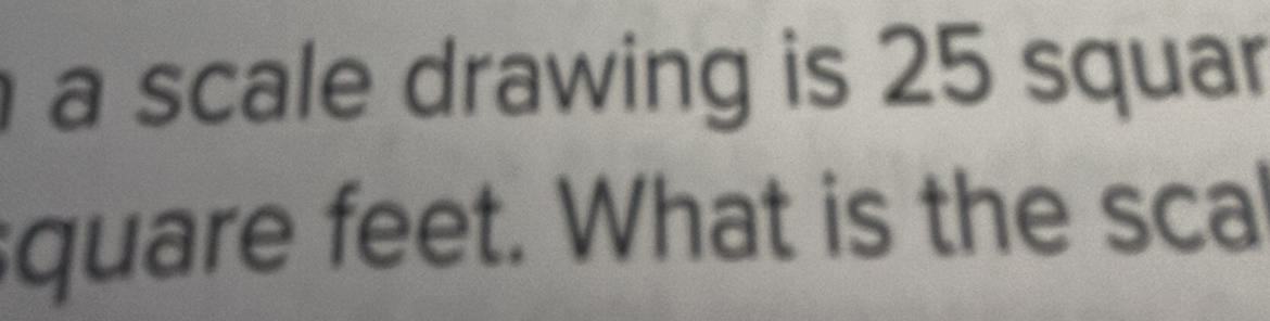 a scale drawing is 25 squar
square feet. What is the scal