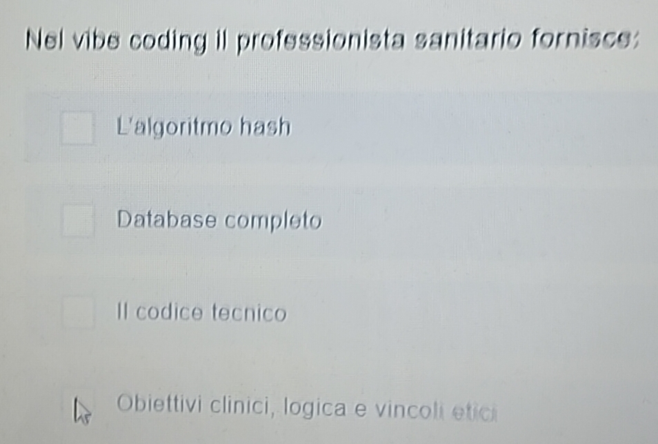 Risolto:Nel vibe coding il professionista sanitario fornisce: L ...