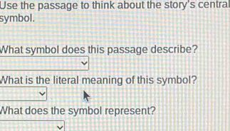 Use the passage to think about the story's central 
symbol. 
What symbol does this passage describe? 
What is the literal meaning of this symbol? 
What does the symbol represent?