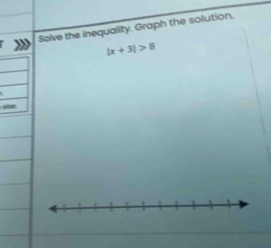 Solve the inequality. Graph the solution.
|x+3|>8