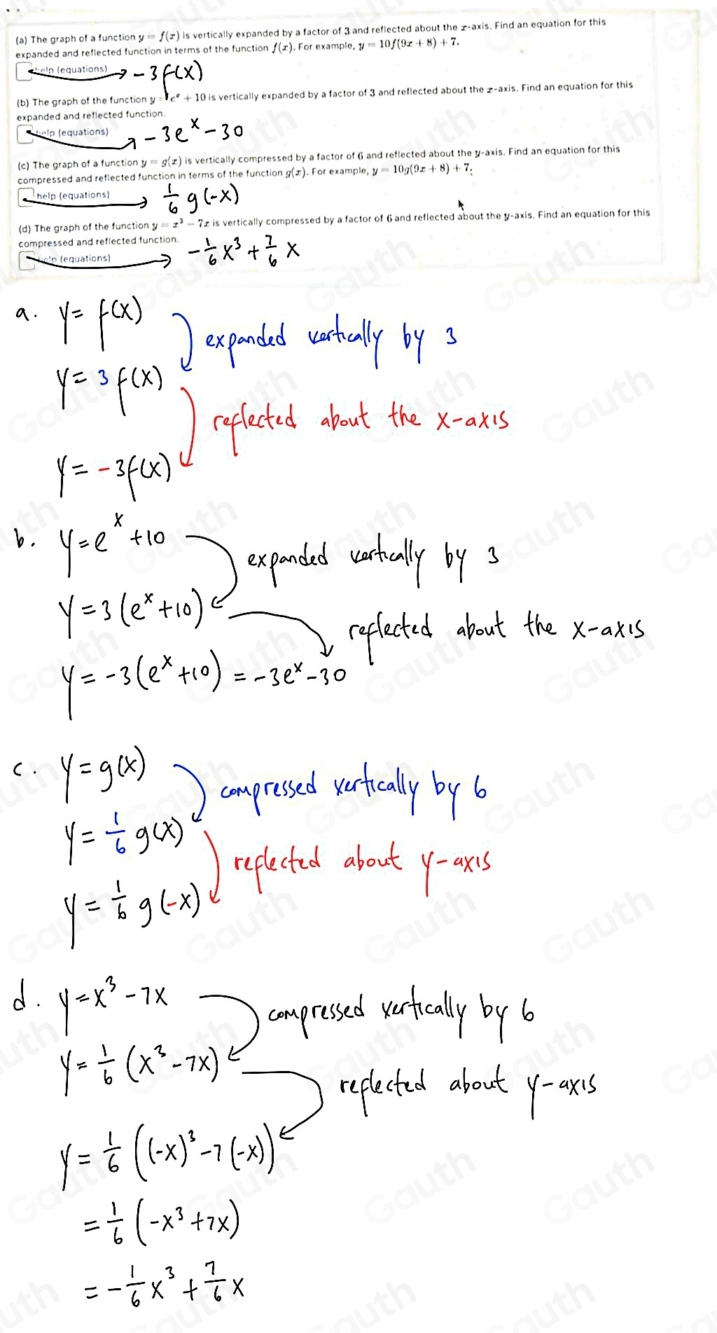 Solved: The graph of a function y=f(x) is vertically expanded by a ...