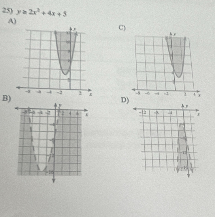 y≥ 2x^2+4x+5
A) 
C) 
B) 
D
y
-12 -8 -4 x
-3
-12
:
-16 1