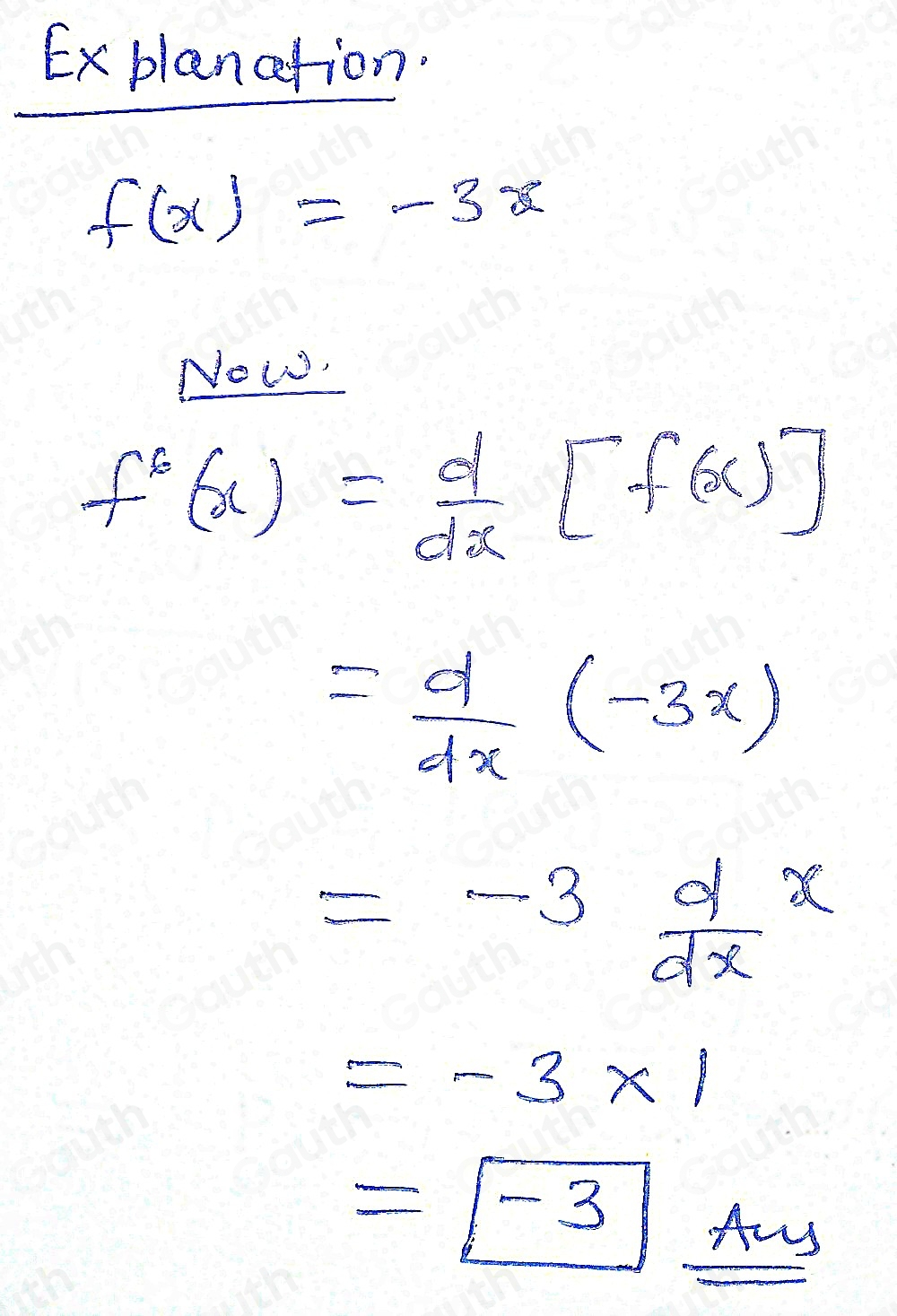 Solved: Find the derivative for the following function. f(x)=-3x Answer ...