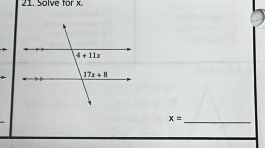 Solve for x.
x=
_