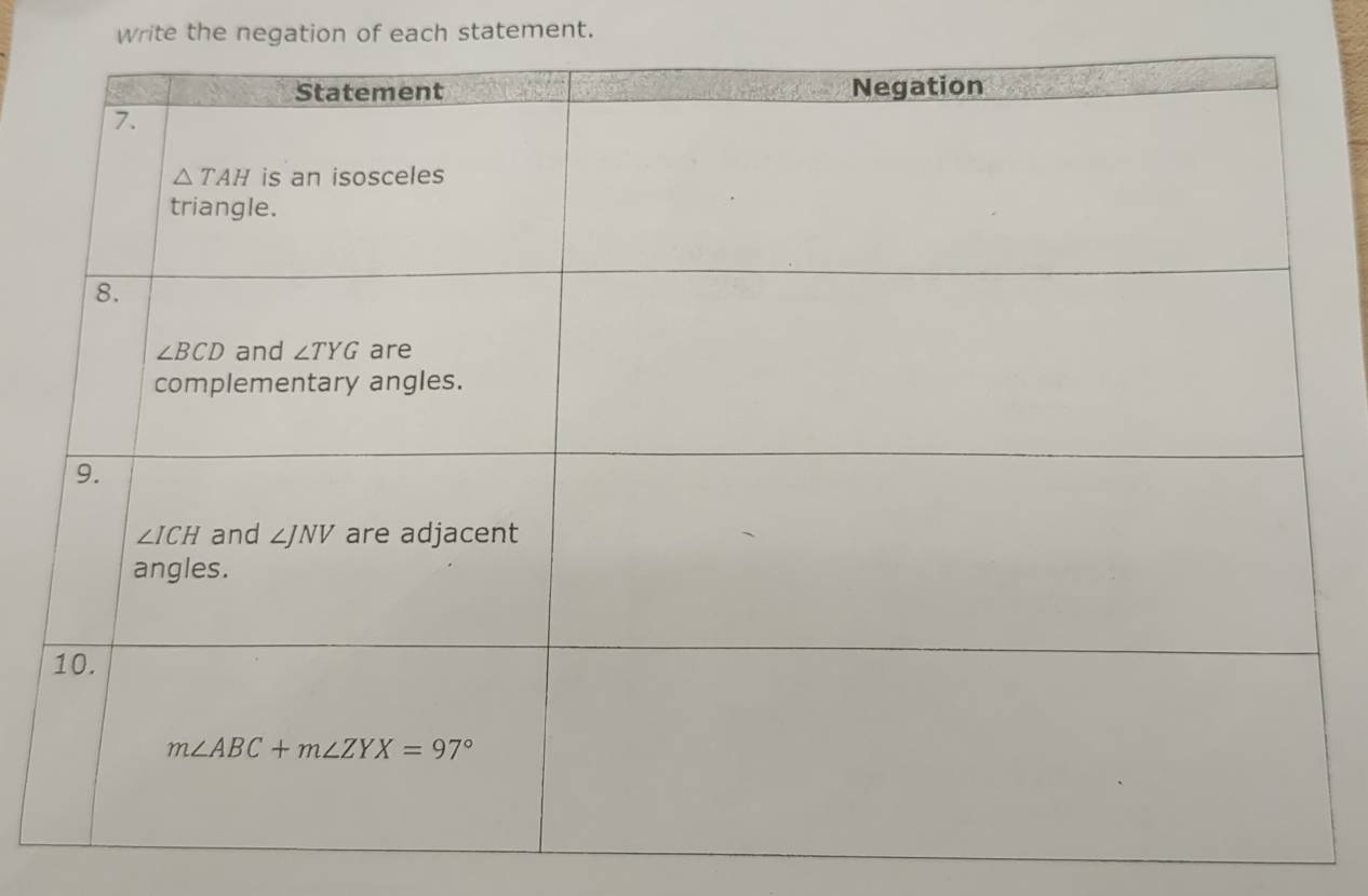 write the negation of each statement.