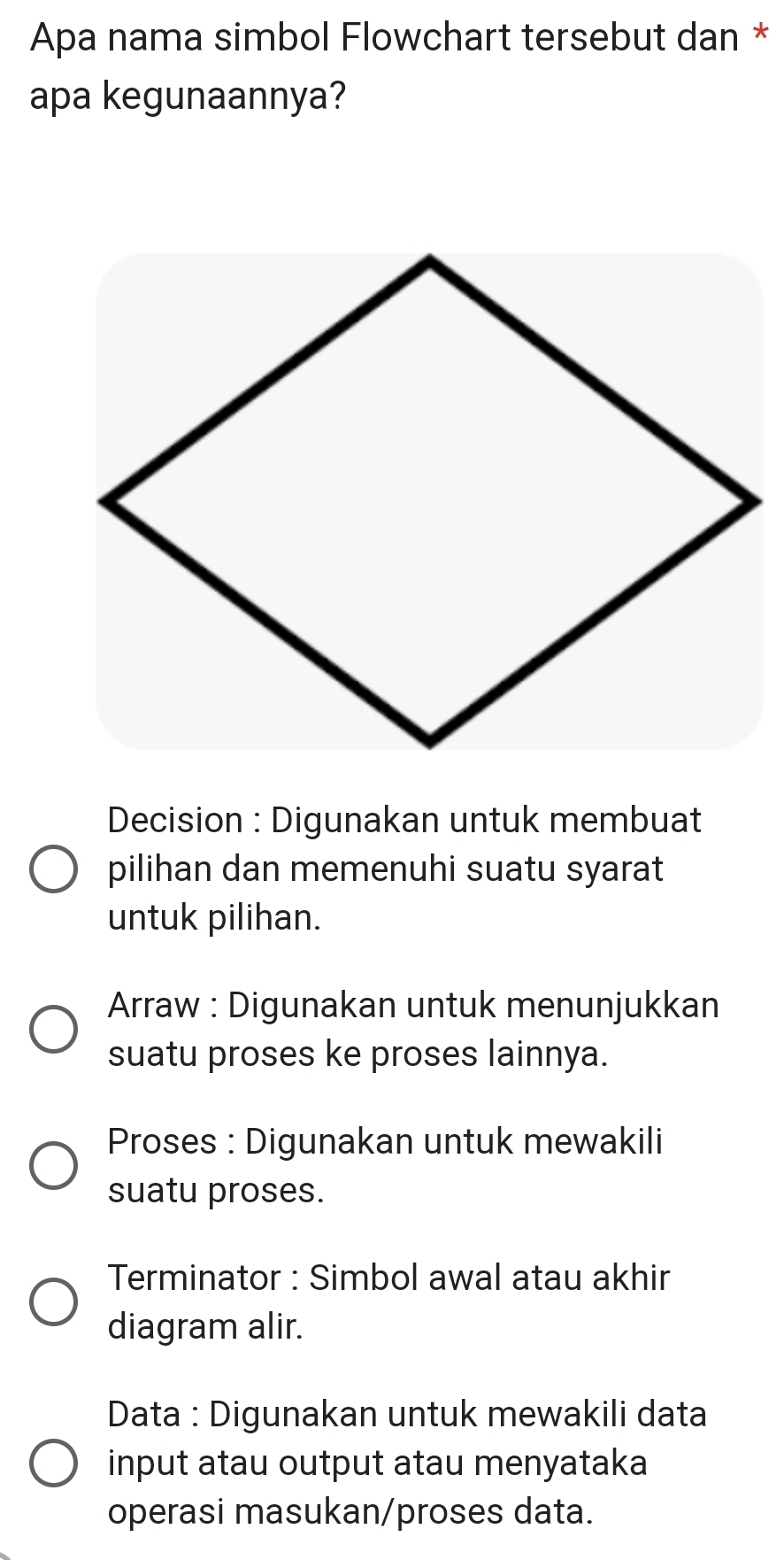 Telah dijawab:Apa nama simbol Flowchart tersebut dan * apa kegunaannya ...