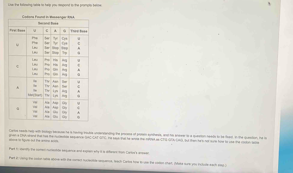 Solved: Use the following table to help you respond to the prompts ...