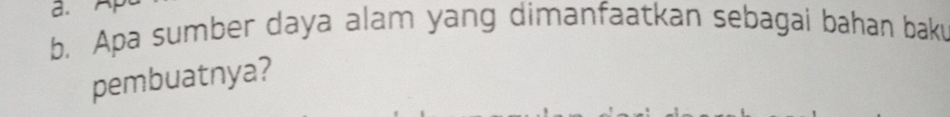 Apa sumber daya alam yang dimanfaatkan sebagai bahan baku 
pembuatnya?