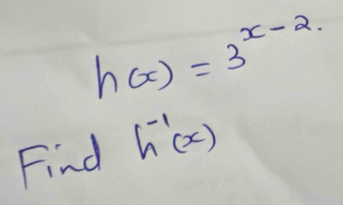 h(x)=3^(x-2)
Find h^(-1)(x)