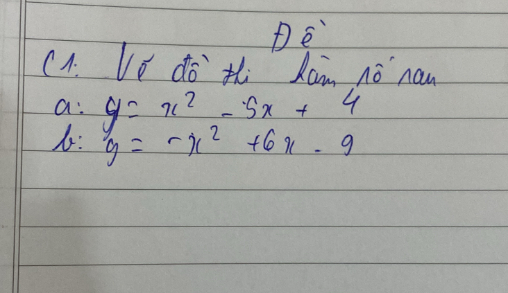 De
C1. Ve do thi Ran no naw
1 y=x^2-5x+4
6: y=-x^2+6x-9