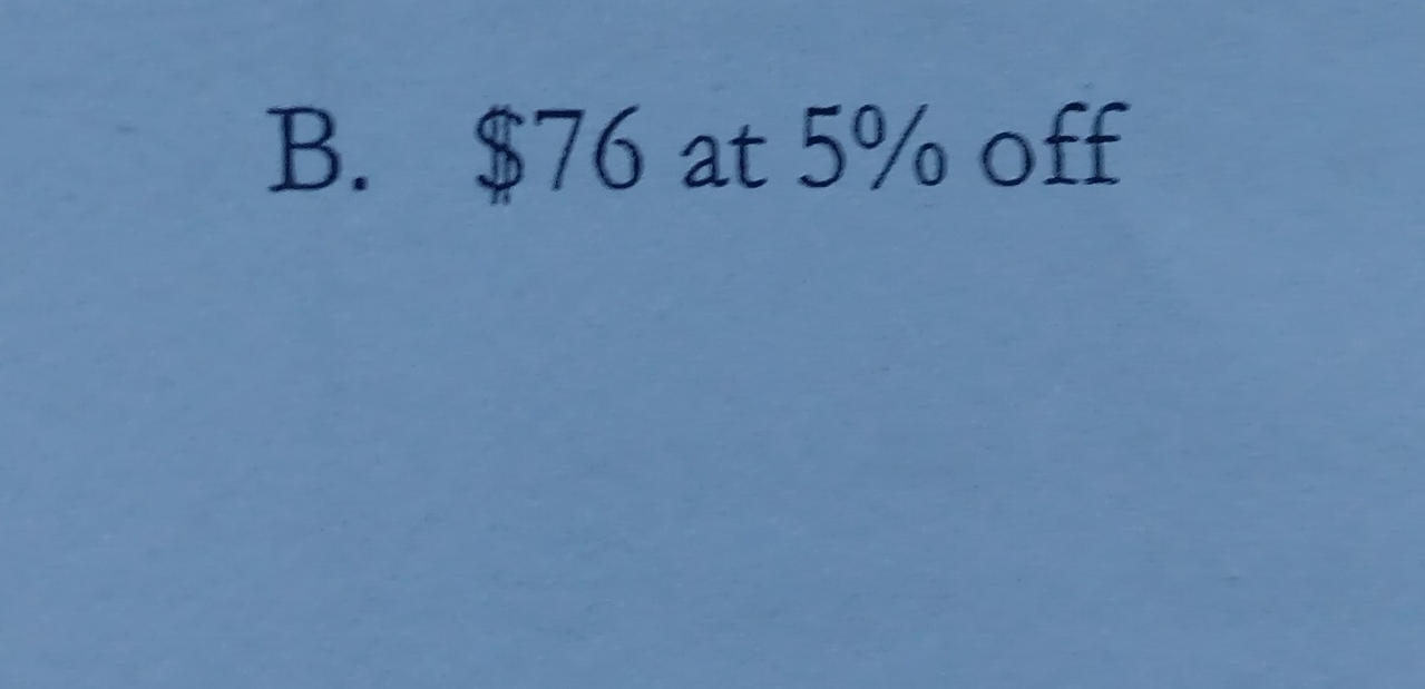 $76 at 5% off