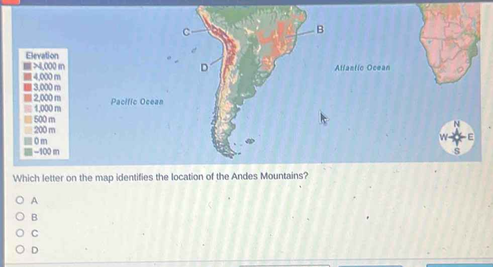 Which letter on the map identif
A
B
C
D