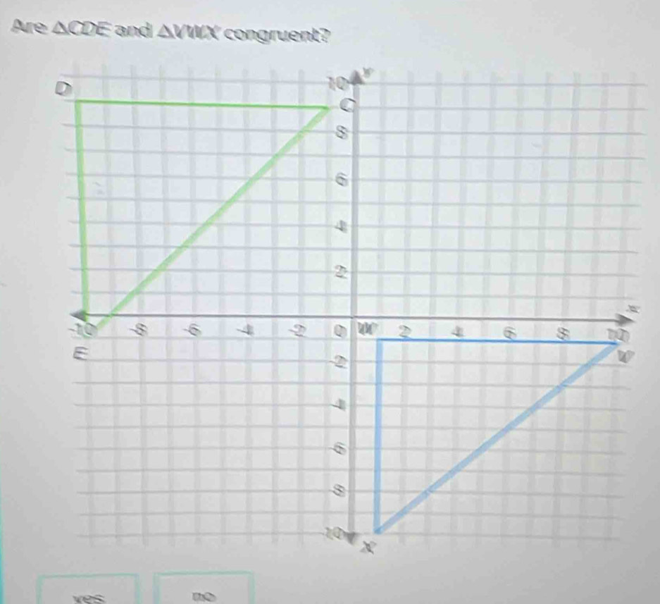 Are △ CDE and △ VWX congruent? 
ves 0b