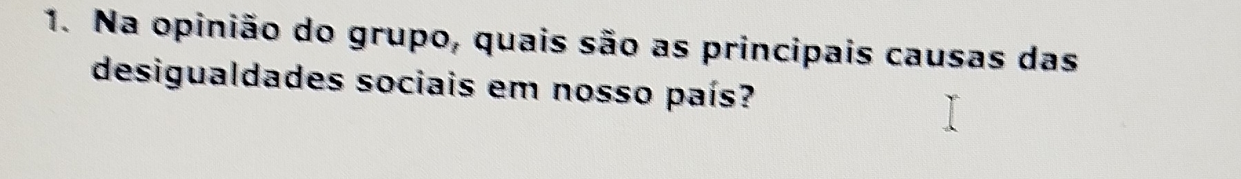 Na opinião do grupo, quais são as principais causas das 
desigualdades sociais em nosso país?