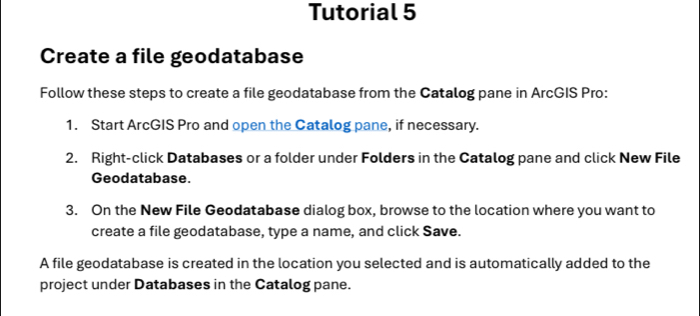 Solved: Tutorial 5 Create a file geodatabase Follow these steps to ...