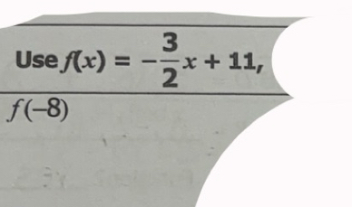 Use f(x)=- 3/2 x+11,
f(-8)